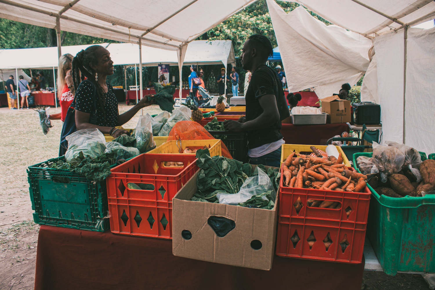 A farmer selling crops at the Ujima Natural Farmers Market. 
